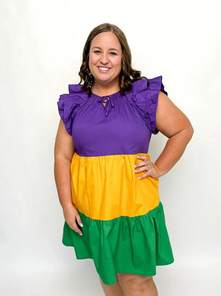 Mardi Gras Flutter Sleeve Dress - SLS Wares