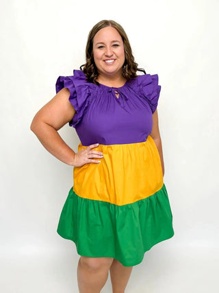 Mardi Gras Flutter Sleeve Dress - SLS Wares