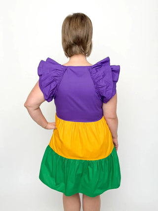 Mardi Gras Flutter Sleeve Dress - SLS Wares