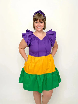 Mardi Gras Flutter Sleeve Dress - SLS Wares