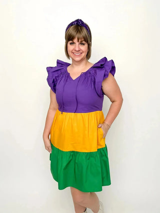 Mardi Gras Flutter Sleeve Dress - SLS Wares