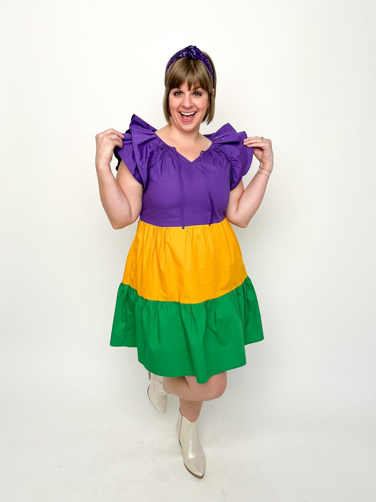 Mardi Gras Flutter Sleeve Dress - SLS Wares