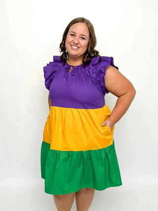 Mardi Gras Flutter Sleeve Dress - SLS Wares