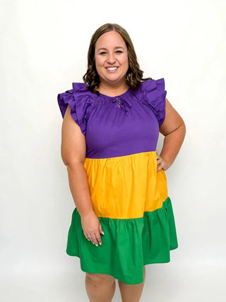 Mardi Gras Flutter Sleeve Dress - SLS Wares