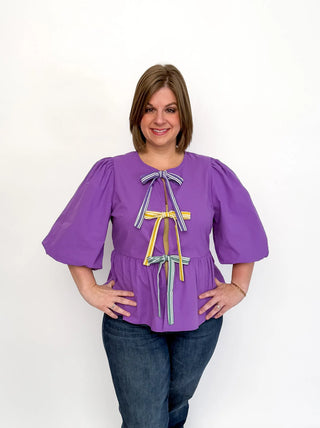 Mardi Gras Front Tie Peplum Top - SLS Wares