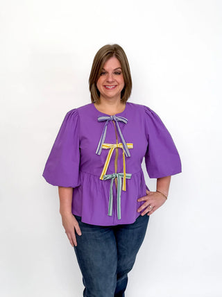 Mardi Gras Front Tie Peplum Top - SLS Wares