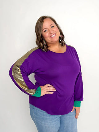 Mardi Gras Purple Balloon Sleeve Top - SLS Wares