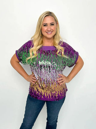 Mardi Gras Sequin Color Block Top - SLS Wares