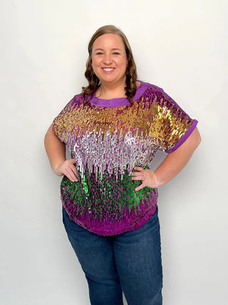 Mardi Gras Sequin Color Block Top - SLS Wares