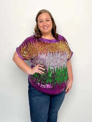 Mardi Gras Sequin Color Block Top - SLS Wares