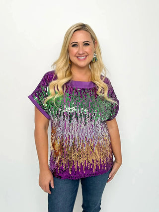 Mardi Gras Sequin Color Block Top - SLS Wares