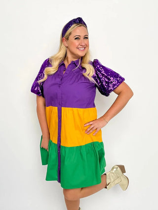 Mardi Gras Sequin Sleeve Dress - SLS Wares