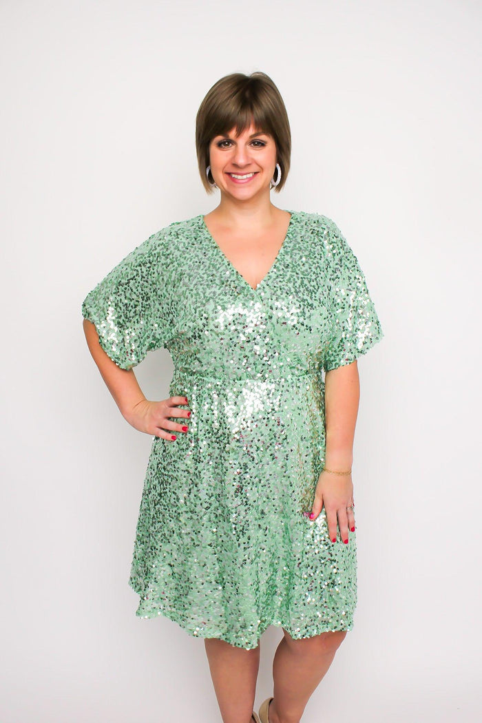 Mint Flutter Sleeve Sequin Dress - SLS Wares