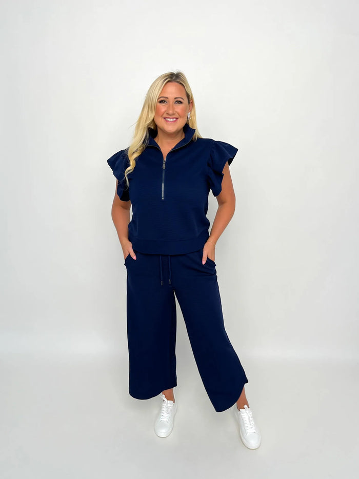 Navy High Waisted Wide Leg Pants - SLS Wares