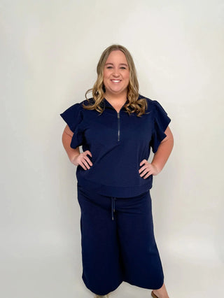 Navy High Waisted Wide Leg Pants - SLS Wares