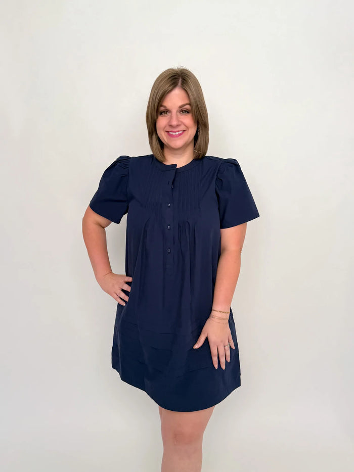 Navy Pleated Poplin Dress - SLS Wares