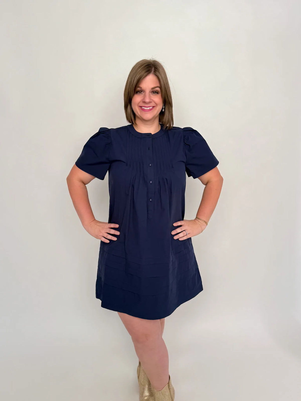 Navy Pleated Poplin Dress - SLS Wares