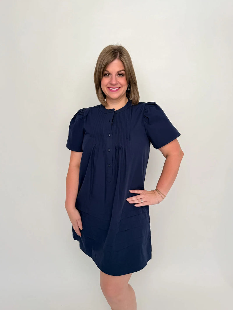 Navy Pleated Poplin Dress - SLS Wares