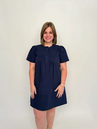 Navy Pleated Poplin Dress - SLS Wares