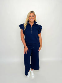 Navy Textured Ruffle Sleeve Top - SLS Wares