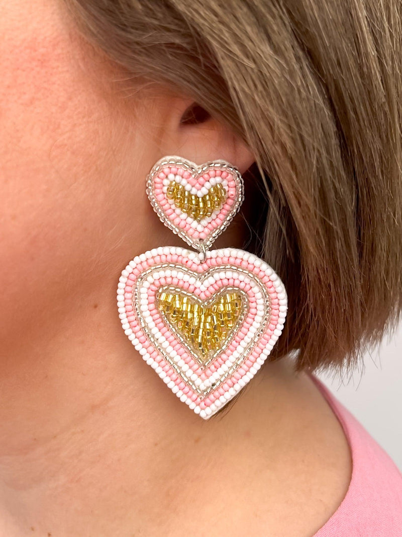 Pink & Gold Heart Earrings - SLS Wares