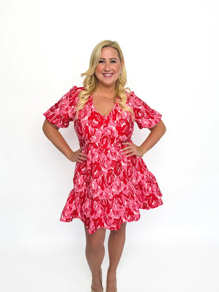 Pink & Red Floral Jacquard Dress - SLS Wares