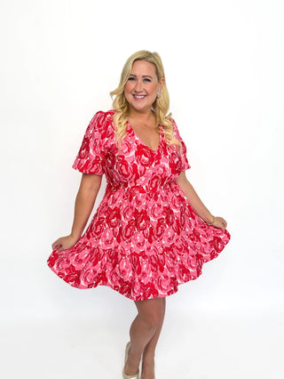 Pink & Red Floral Jacquard Dress - SLS Wares