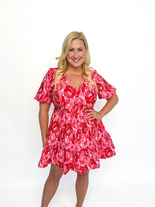 Pink & Red Floral Jacquard Dress - SLS Wares