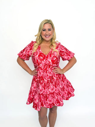 Pink & Red Floral Jacquard Dress - SLS Wares