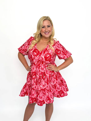 Pink & Red Floral Jacquard Dress - SLS Wares