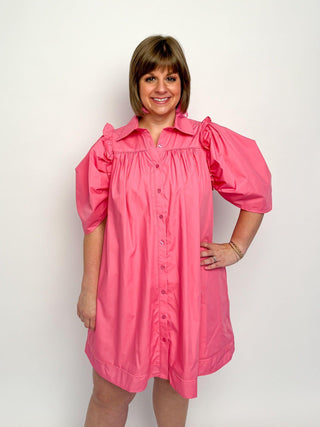 Pink Button Down Shirt Dress - SLS Wares