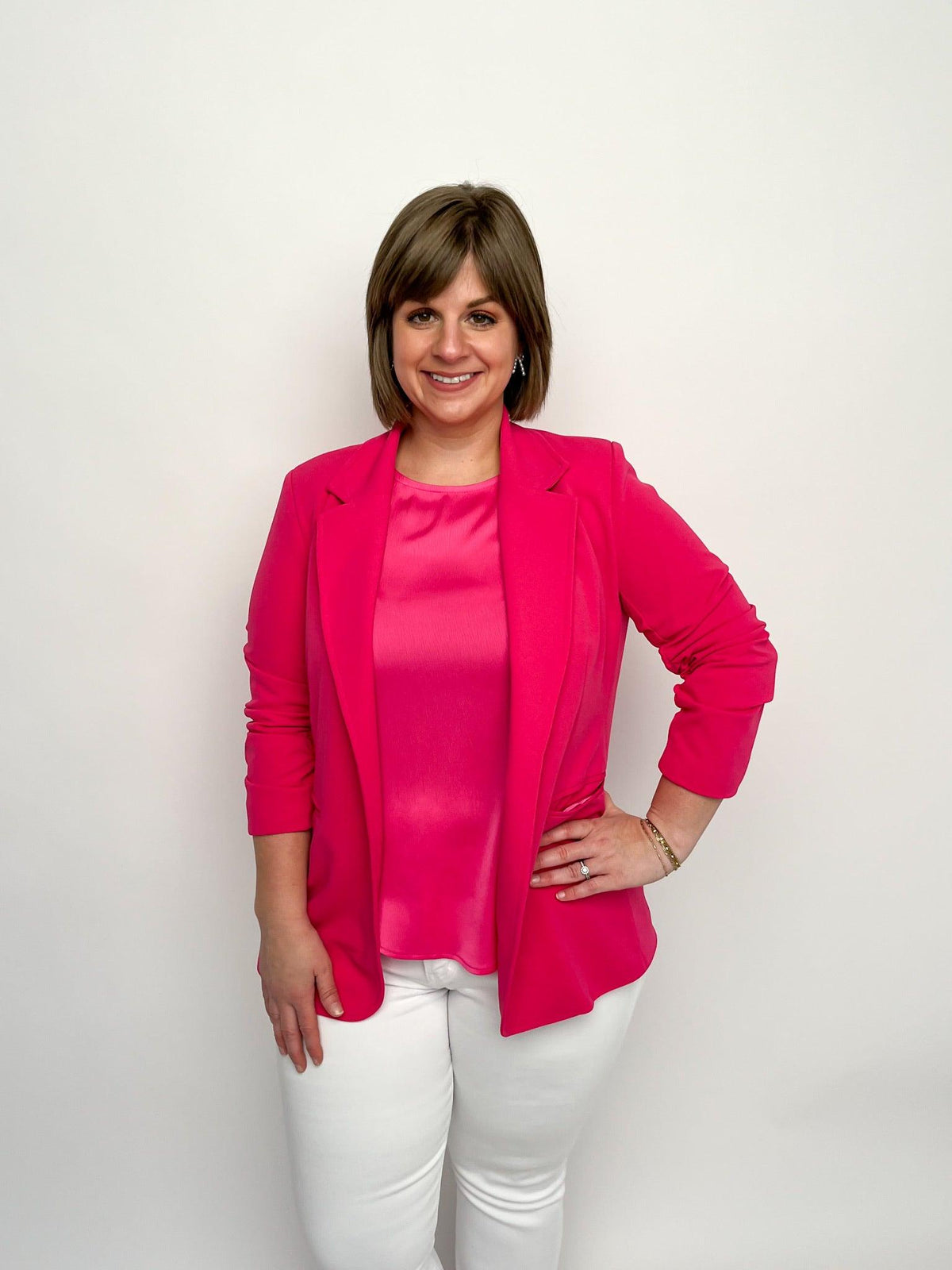 Pink Cinched Sleeve Blazer - SLS Wares