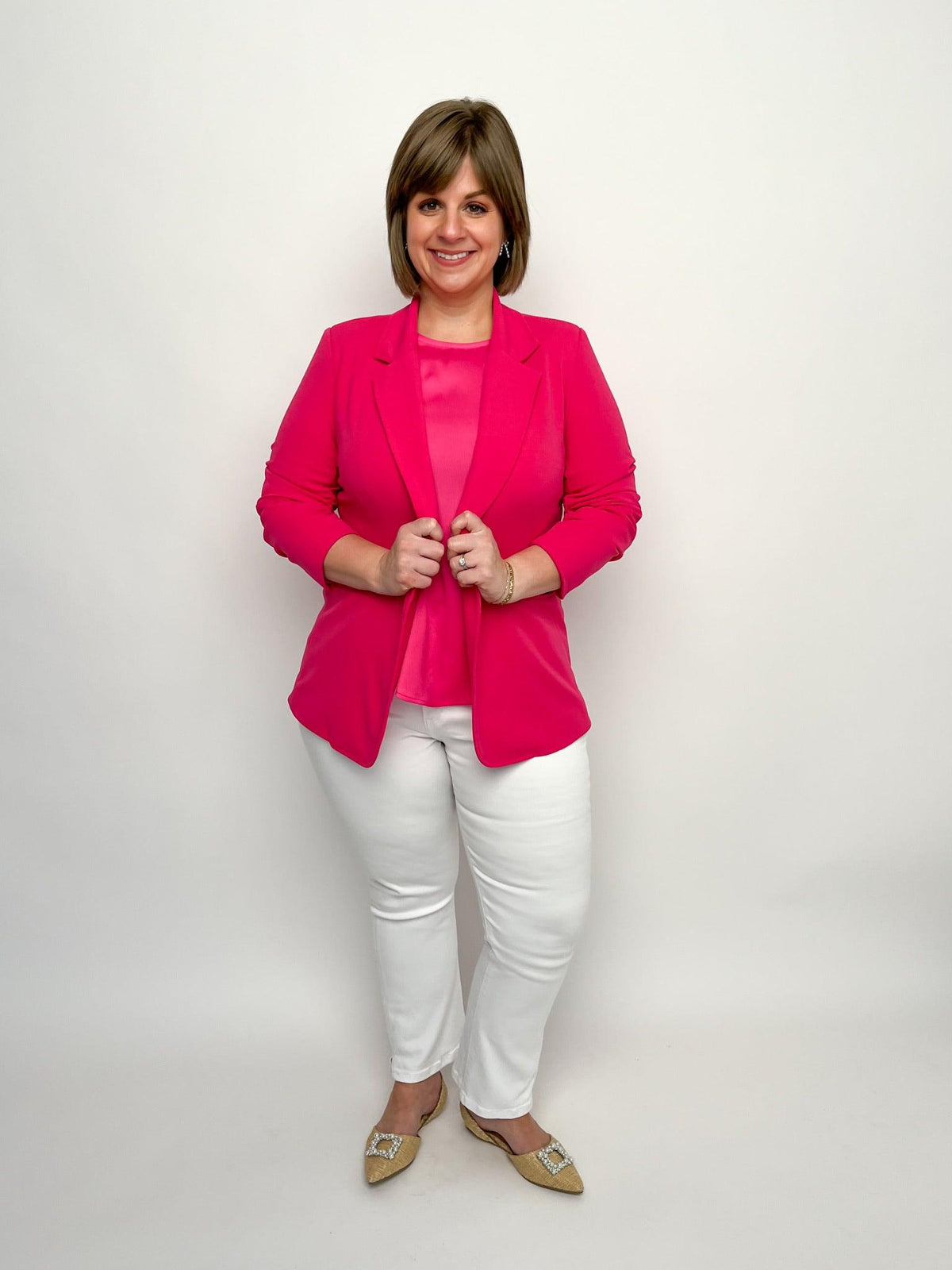 Pink Cinched Sleeve Blazer - SLS Wares