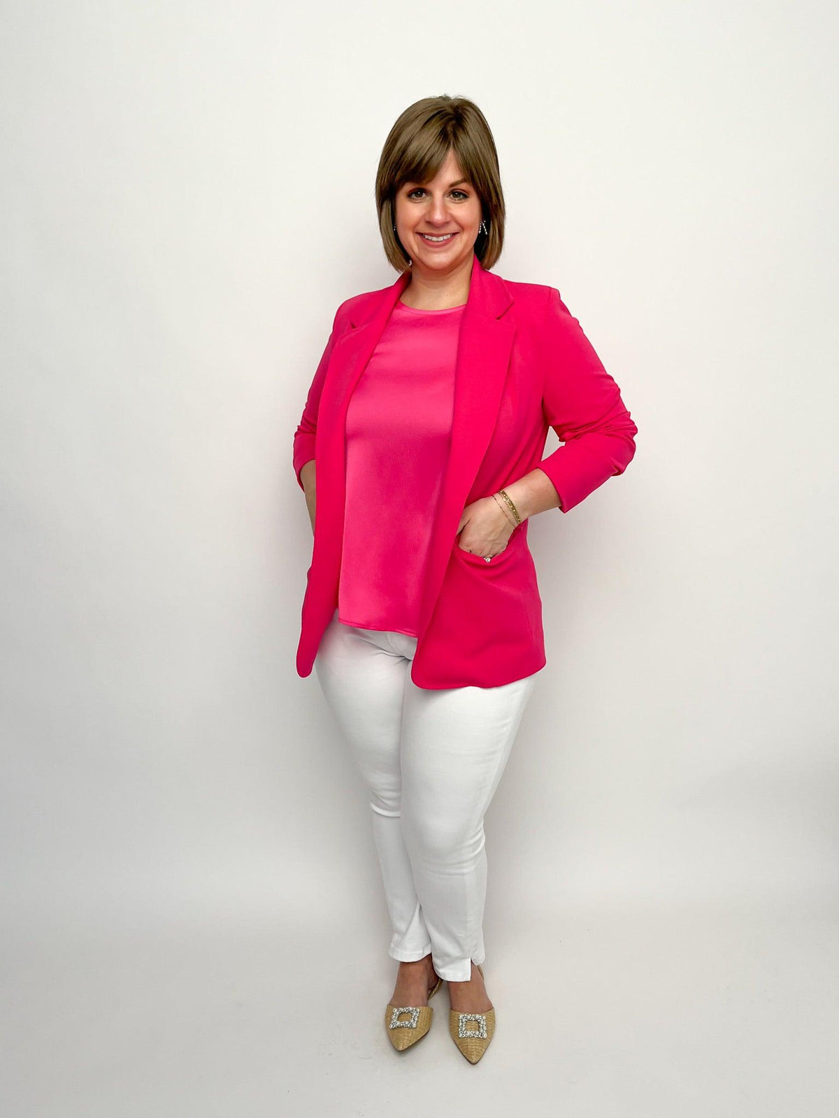 Pink Cinched Sleeve Blazer - SLS Wares