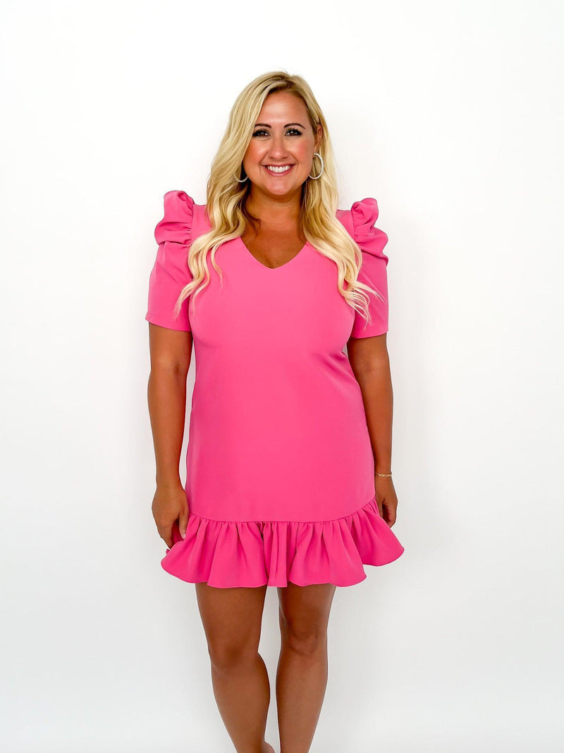 Pink Puff Sleeve Ruffle Dress - SLS Wares