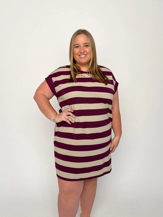 Plum & Oatmeal Striped Knit Dress - SLS Wares