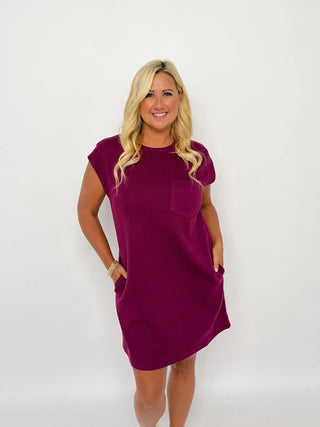 Plum Cap Sleeve Pocket Dress - SLS Wares