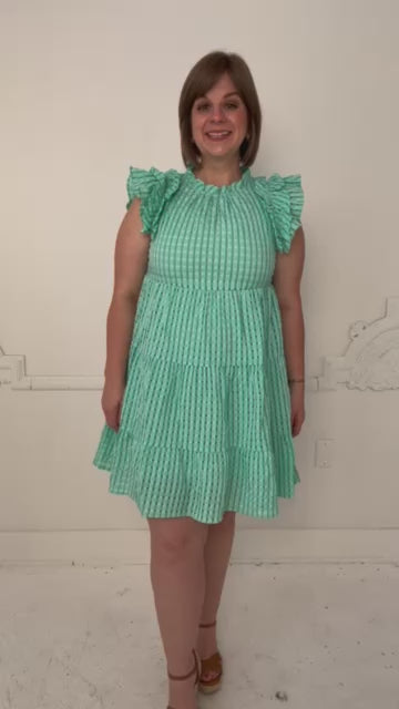 Bluegreen Checkered Ruffled Dress Try On Video - SLS Wares
