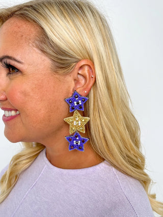 Purple & Gold Triple Star Earrings - SLS Wares