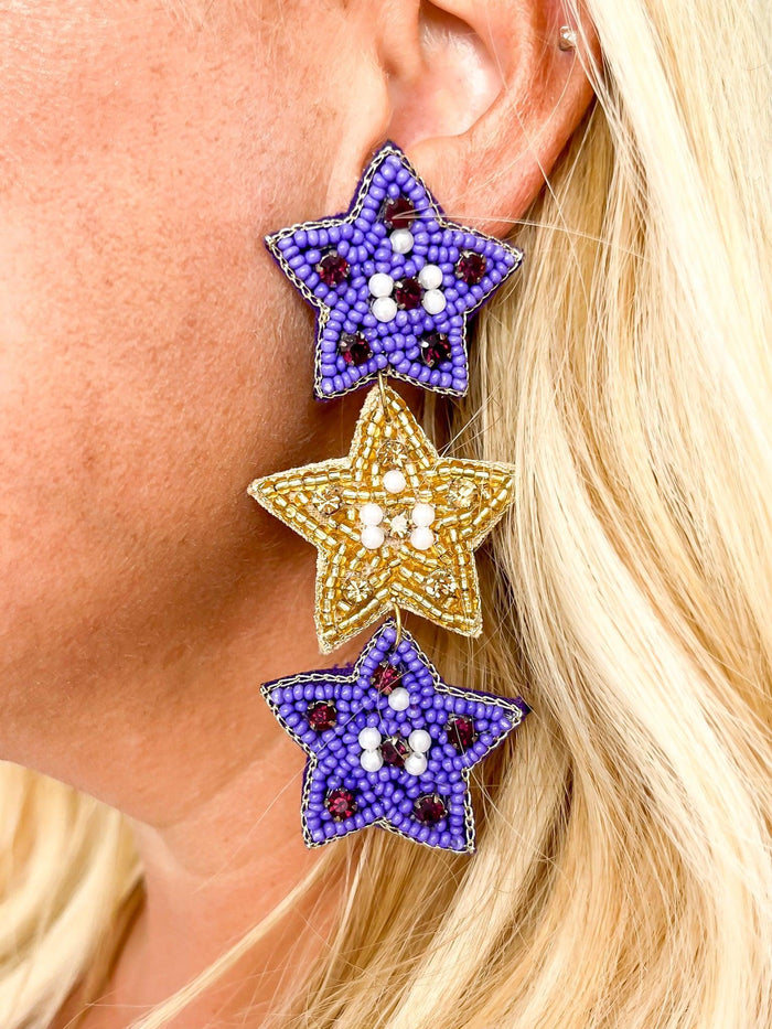 Purple & Gold Triple Star Earrings - SLS Wares