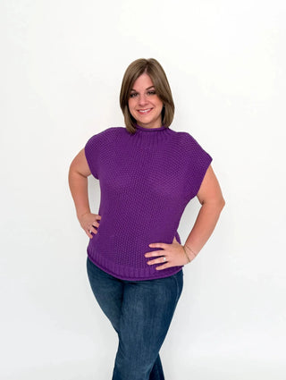 Purple Cap Sleeve Mock Neck Sweater - SLS Wares