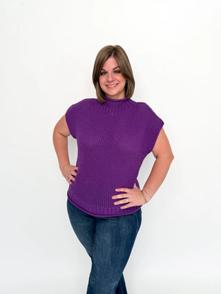 Purple Cap Sleeve Mock Neck Sweater - SLS Wares