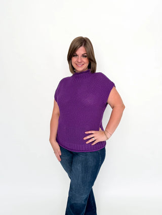 Purple Cap Sleeve Mock Neck Sweater - SLS Wares