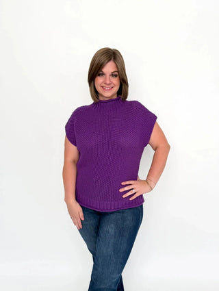 Purple Cap Sleeve Mock Neck Sweater - SLS Wares