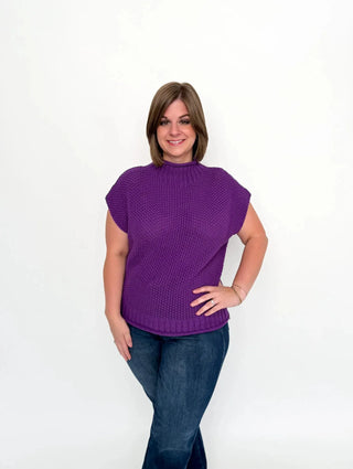 Purple Cap Sleeve Mock Neck Sweater - SLS Wares