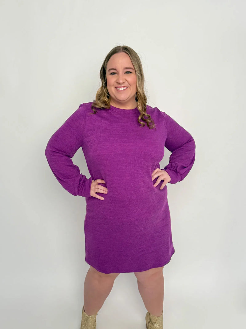 Purple Long Sleeve Sweater Dress - SLS Wares