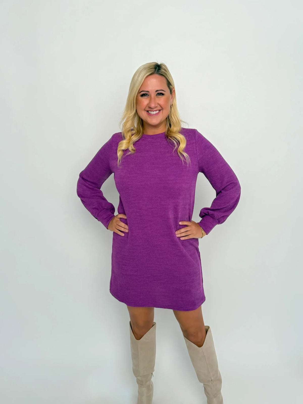 Purple Long Sleeve Sweater Dress - SLS Wares