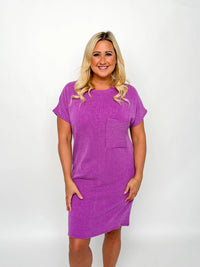 Purple Short Sleeve Ribbed Dress - SLS Wares