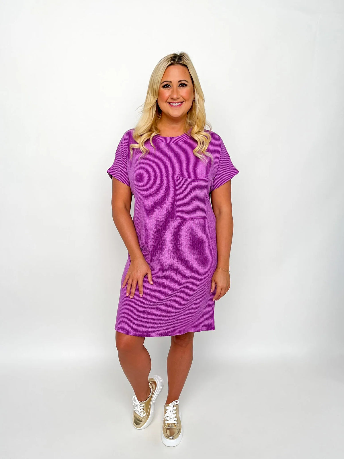 Purple Short Sleeve Ribbed Dress - SLS Wares