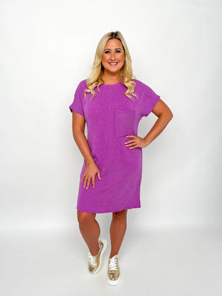 Purple Short Sleeve Ribbed Dress - SLS Wares